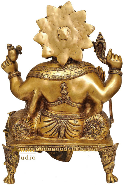 Brass Ganesha Idol Sitting On Chowki Ganpati Statue Home Office Décor Gift 20" by vendor-unknown - Products (View 3)