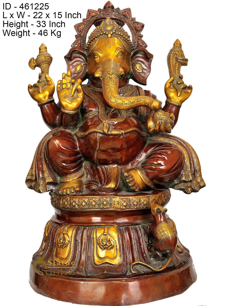 Brass Large Size Sitting Ganesha Idol Ganpati Statue Home Office Décor 3 Feet - Image 3