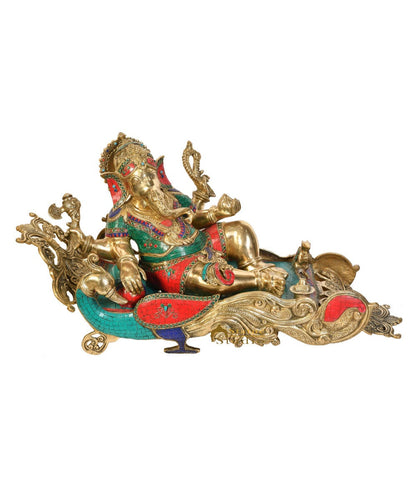 Brass Exclusive Resting Ganesha Statue On Peacock Recliner Ganpati Décor Idol by vendor-unknown - Hindu Gods