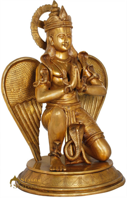 Brass Antique Large Garuda Idol Adorned With Snakes Temple Home Décor Statue by vendor-unknown - Hindu Gods (View 3)