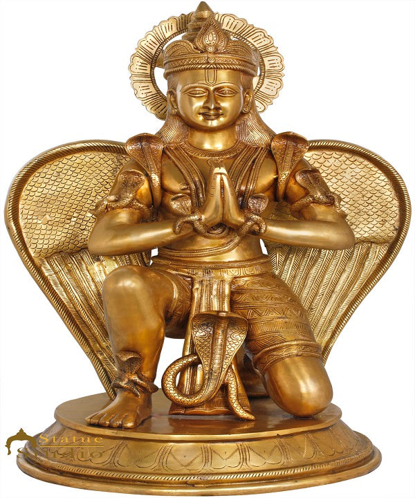 Brass Antique Large Garuda Idol Adorned With Snakes Temple Home Décor Statue