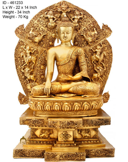 Brass Large Antique Buddha Statue Sitting On Throne Exclusive 3 Feet Masterpiece by vendor-unknown - Buddha (View 3)