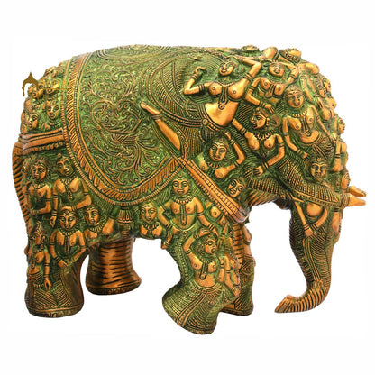 Brass Elephant Sculpture Carved With Ladies Home Garden Décor Showpiece 11" by vendor-unknown - Decor (View 3)