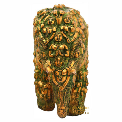 Brass Elephant Sculpture Carved With Ladies Home Garden Décor Showpiece 11" by vendor-unknown - Decor (View 4)