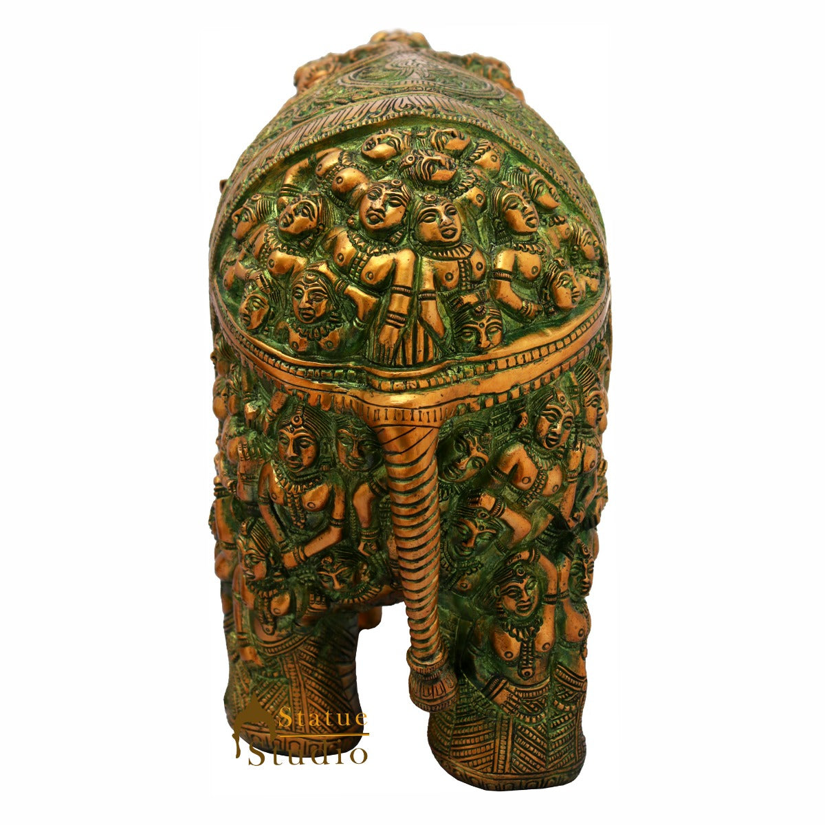 Brass Elephant Sculpture Carved With Ladies Home Garden Décor Showpiece 11"