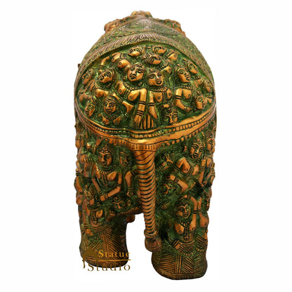 Brass Elephant Sculpture Carved With Ladies Home Garden Décor Showpiece 11" by vendor-unknown - Decor (View 5)