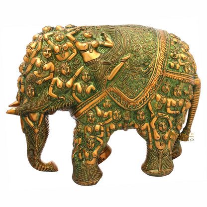 Brass Elephant Sculpture Carved With Ladies Home Garden Décor Showpiece 11" by vendor-unknown - Decor (View 2)
