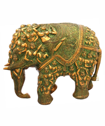 Brass Elephant Sculpture Carved With Ladies Home Garden Décor Showpiece 11" by vendor-unknown - Decor