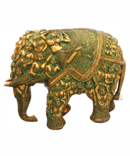 Brass Elephant Sculpture Carved With Ladies Home Garden Décor Showpiece 11"