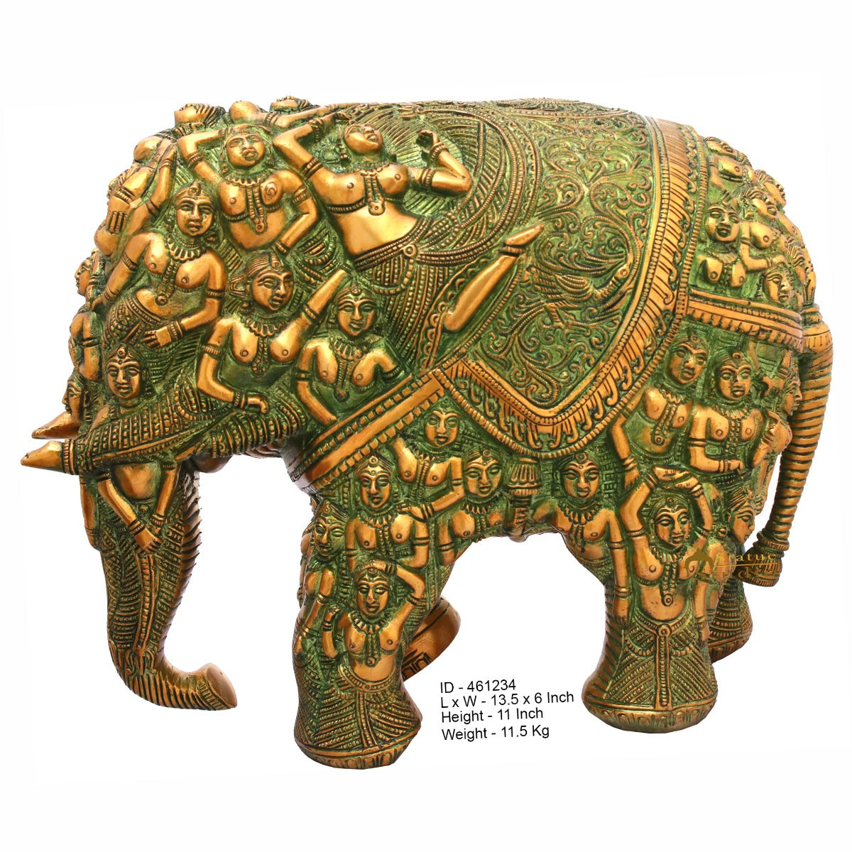 Brass Elephant Sculpture Carved With Ladies Home Garden Décor Showpiece 11" - Image 6
