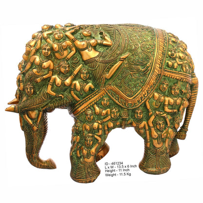 Brass Elephant Sculpture Carved With Ladies Home Garden Décor Showpiece 11" by vendor-unknown - Decor (View 6)
