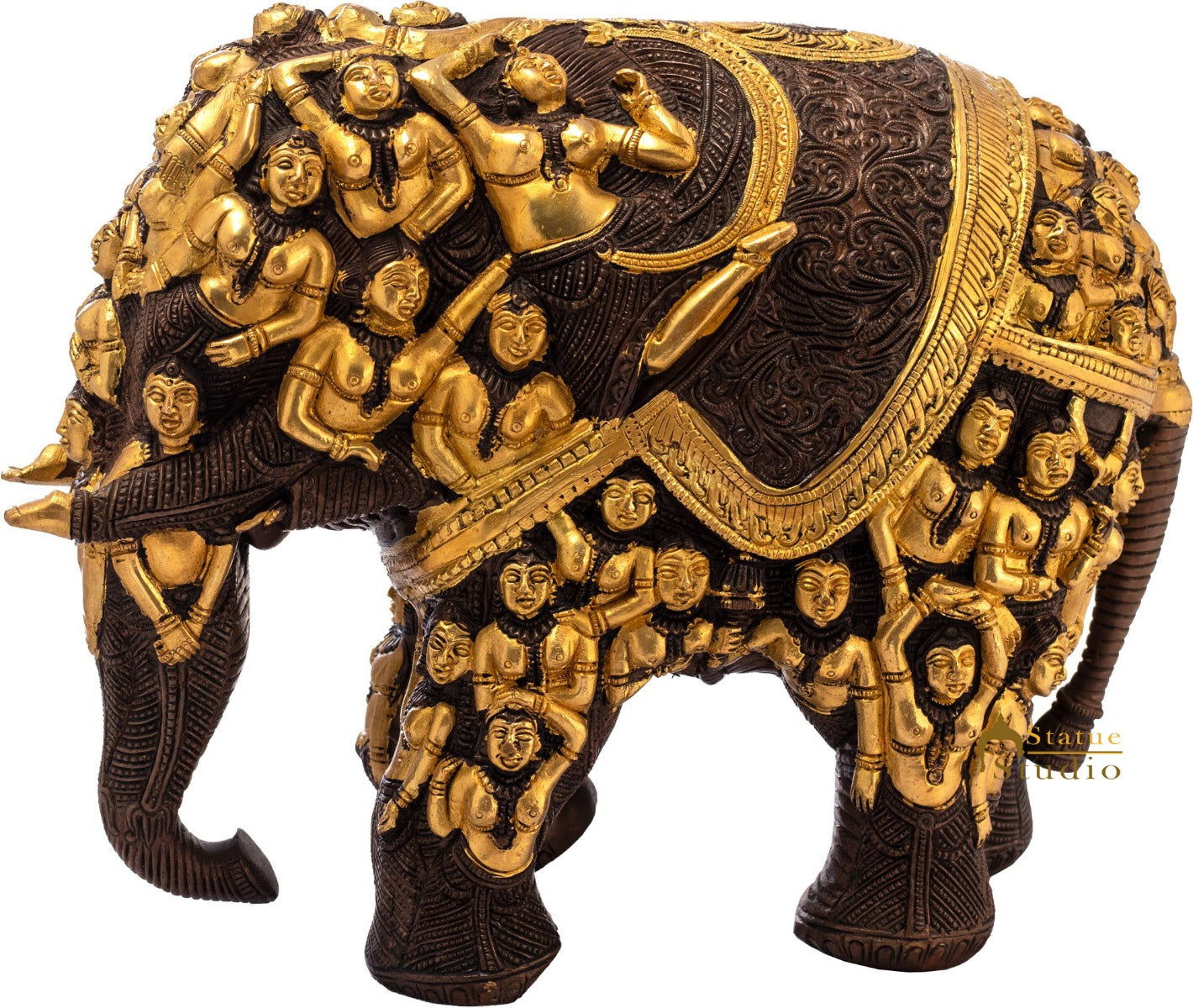 Brass Elephant Sculpture Carved With Ladies Home Garden Décor Showpiece Figure - Eco-friendly - Sama Homes