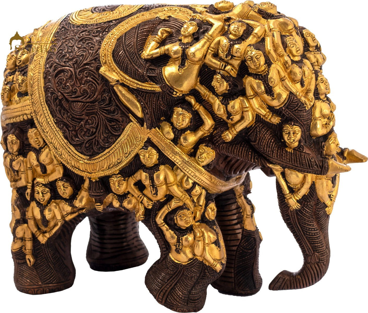 Brass Elephant Sculpture Carved With Ladies Home Garden Décor Showpiece Figure - Image 3
