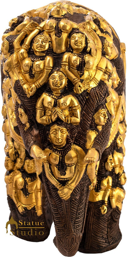 Brass Elephant Sculpture Carved With Ladies Home Garden Décor Showpiece Figure by vendor-unknown - Decor (View 4)