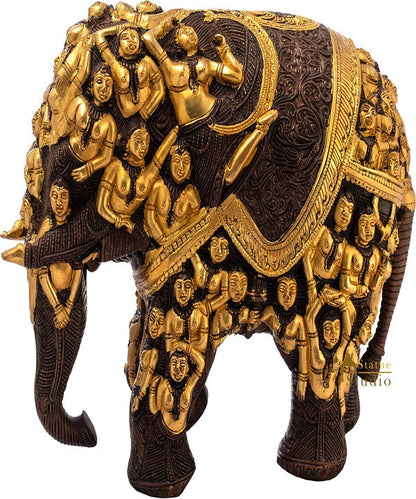 Brass Elephant Sculpture Carved With Ladies Home Garden Décor Showpiece Figure by vendor-unknown - Decor (View 2)
