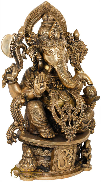 Brass Ganesha Statue Seated On OM Base Ganpati Idol Lucky Home Décor 2 Feet by vendor-unknown - Products (View 3)
