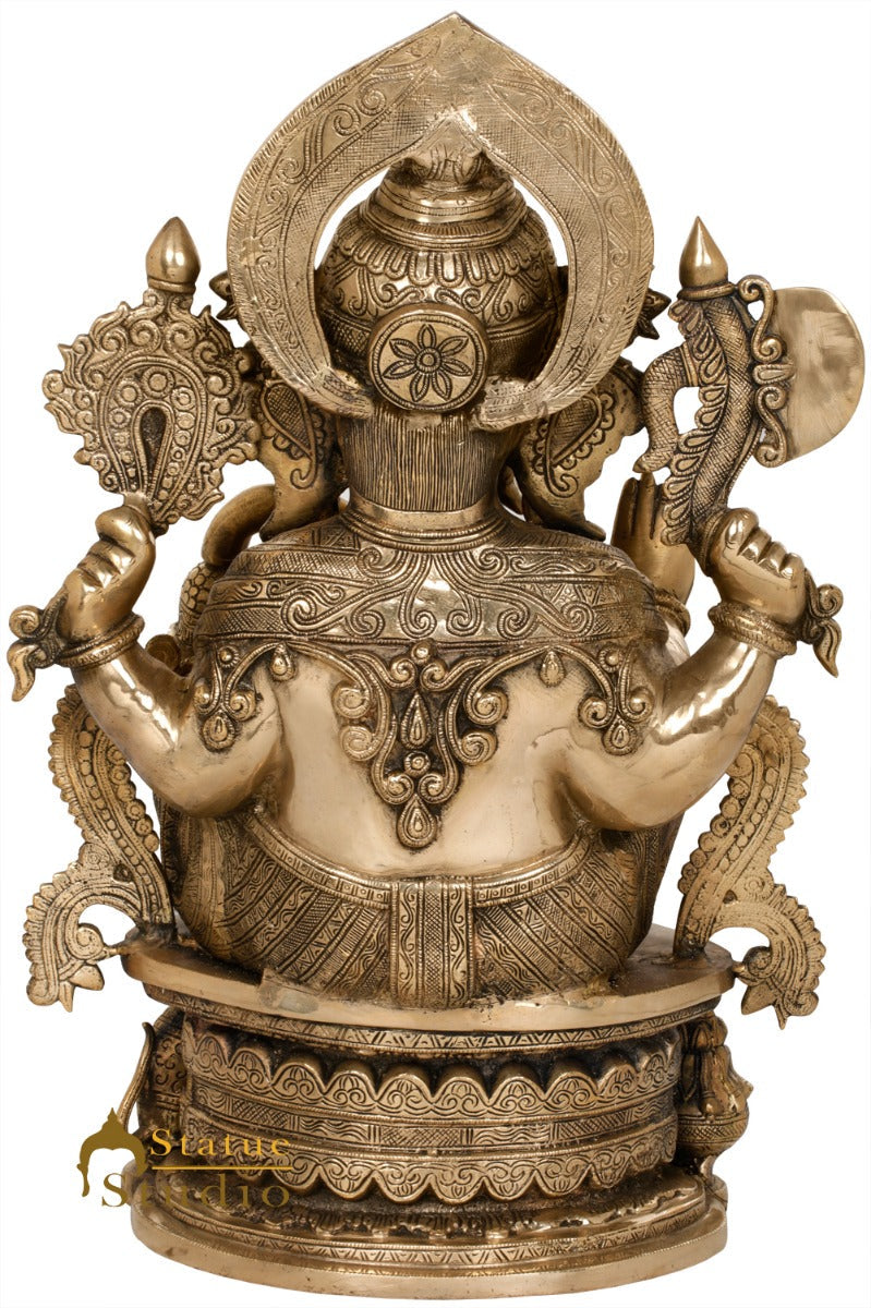 Brass Ganesha Statue Seated On OM Base Ganpati Idol Lucky Home Décor 2 Feet - Image 4