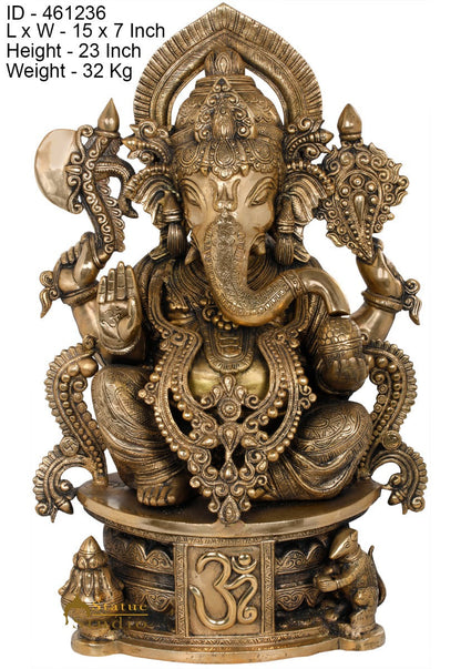 Brass Ganesha Statue Seated On OM Base Ganpati Idol Lucky Home Décor 2 Feet by vendor-unknown - Products (View 5)