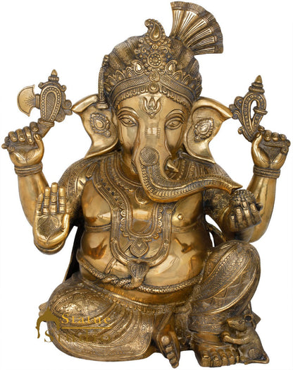 Brass Ganesha Statue Sitting Ganpati Idol Lucky Home Office Temple Garden Décor 21" by vendor-unknown - Products (View 2)