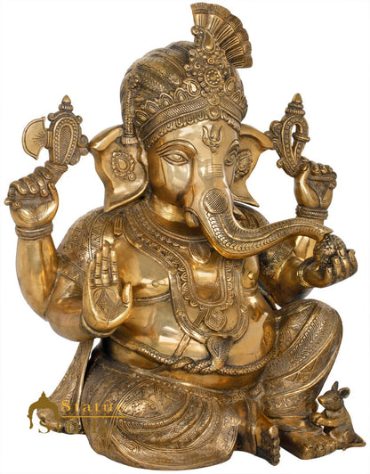Brass Ganesha Statue Sitting Ganpati Idol Lucky Home Office Temple Garden Décor 21" by vendor-unknown - Products (View 3)