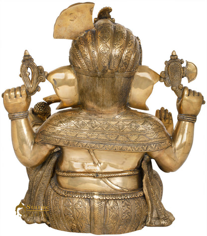 Brass Ganesha Statue Sitting Ganpati Idol Lucky Home Office Temple Garden Décor 21" by vendor-unknown - Products (View 4)