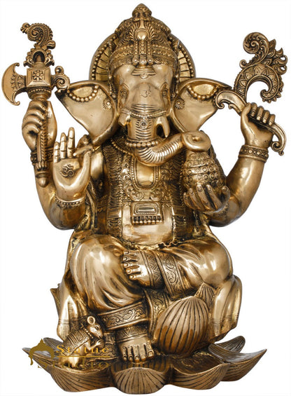 Brass Ganesha Statue Sitting Ganpati Idol Home Office Temple Garden Décor 2 Feet by vendor-unknown - Products (View 2)