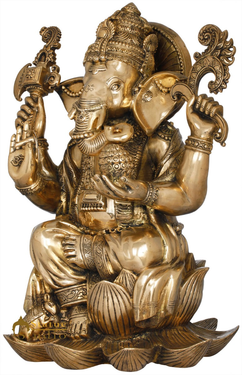 Brass Ganesha Statue Sitting Ganpati Idol Home Office Temple Garden Décor 2 Feet - Image 3