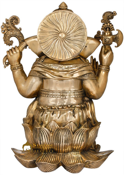 Brass Ganesha Statue Sitting Ganpati Idol Home Office Temple Garden Décor 2 Feet by vendor-unknown - Products (View 4)