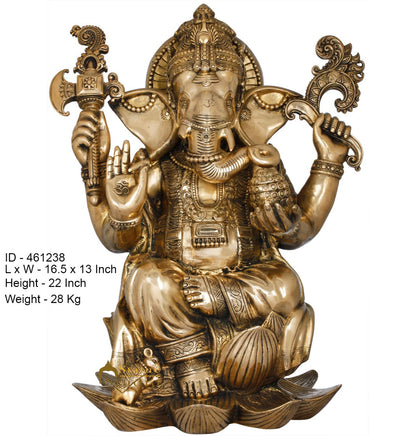 Brass Ganesha Statue Sitting Ganpati Idol Home Office Temple Garden Décor 2 Feet by vendor-unknown - Products (View 5)