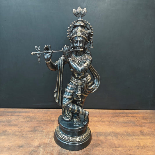 Brass Large Krishna Idol Antique Finish 3 Feet