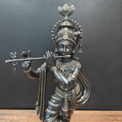 Brass Large Krishna Idol Antique Finish 3 Feet by vendor-unknown - Hindu Gods (View 2)