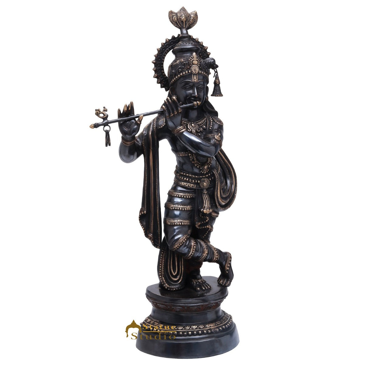 Brass Large Krishna Idol Antique Finish 3 Feet