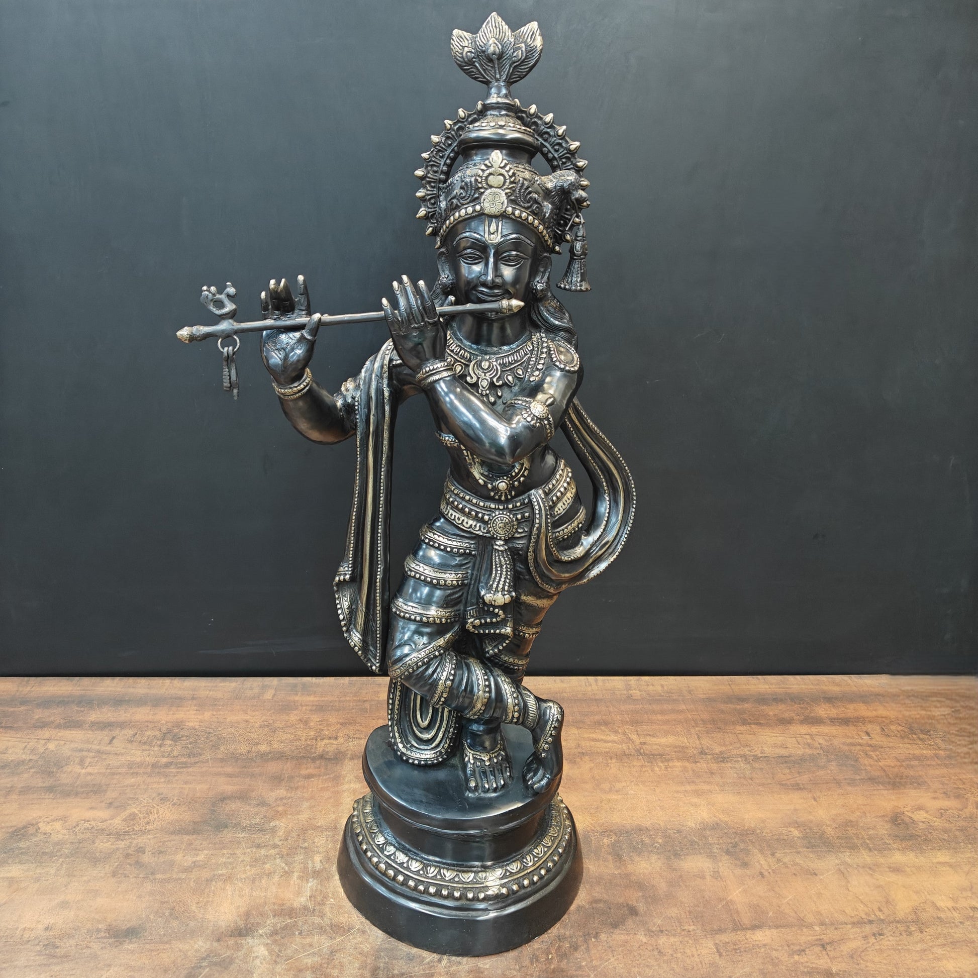 Brass Large Krishna Idol Antique Finish 3 Feet - Image 3