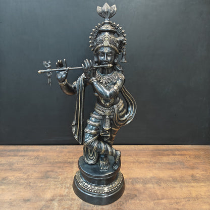 Brass Large Krishna Idol Antique Finish 3 Feet by vendor-unknown - Hindu Gods (View 3)