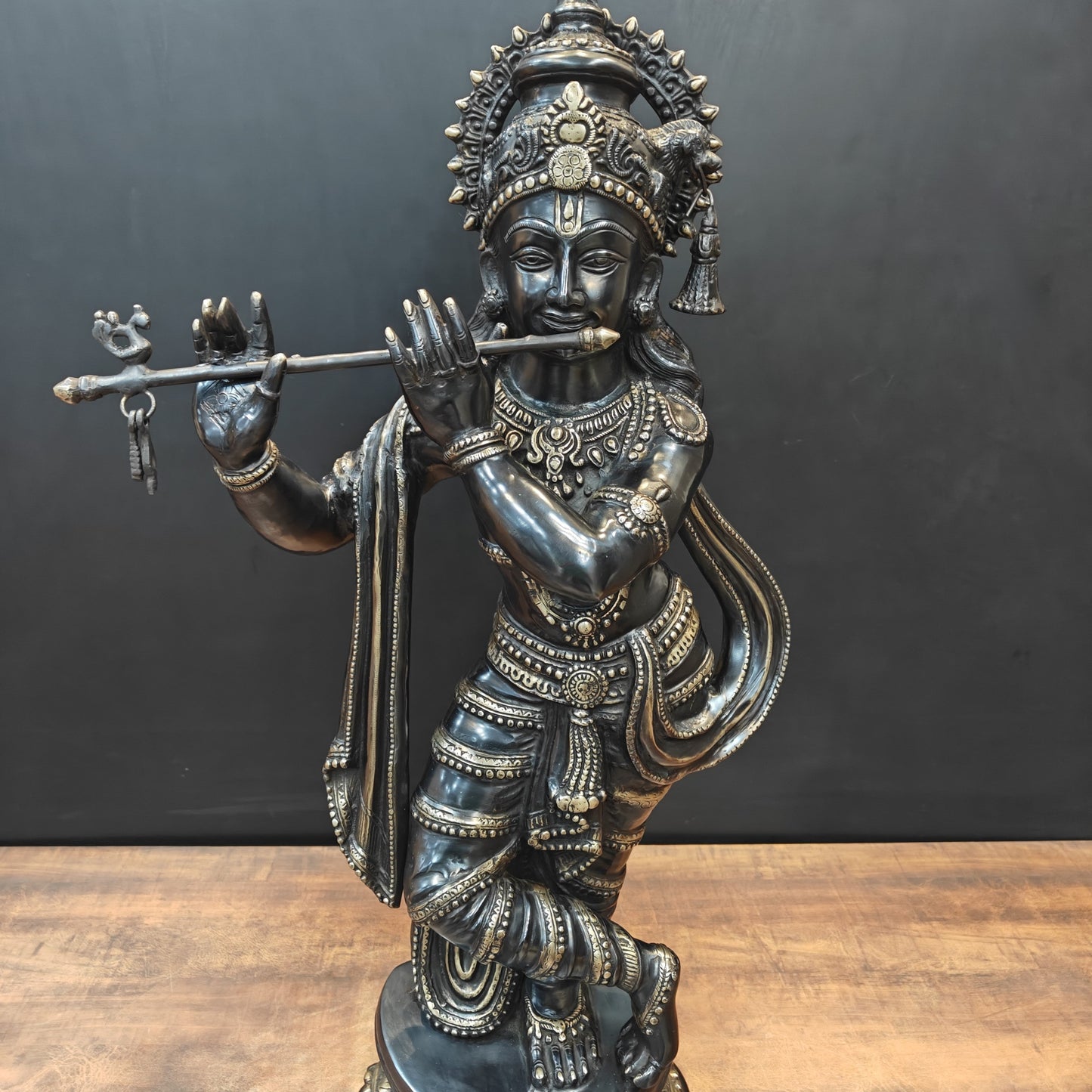 Brass Large Krishna Idol Antique Finish 3 Feet