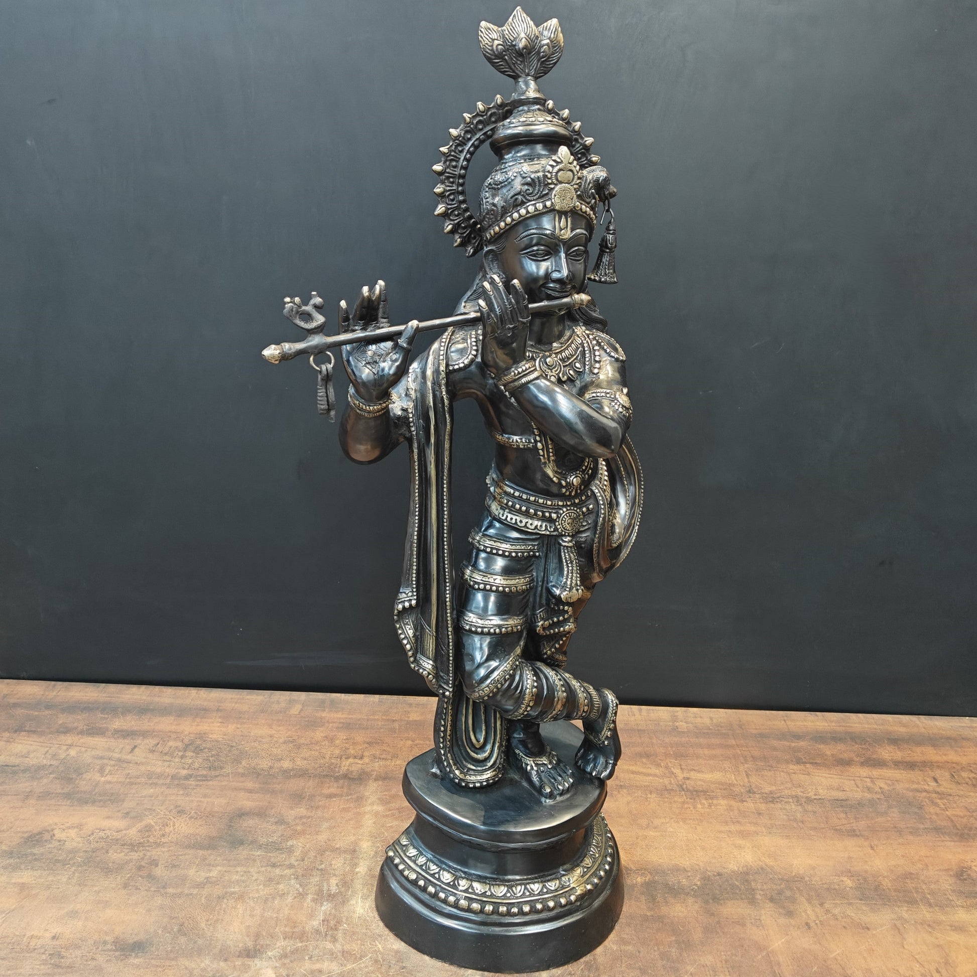 Brass Large Krishna Idol Antique Finish 3 Feet - Image 5