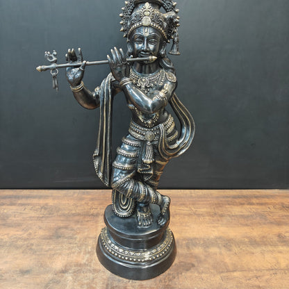 Brass Large Krishna Idol Antique Finish 3 Feet by vendor-unknown - Hindu Gods (View 6)