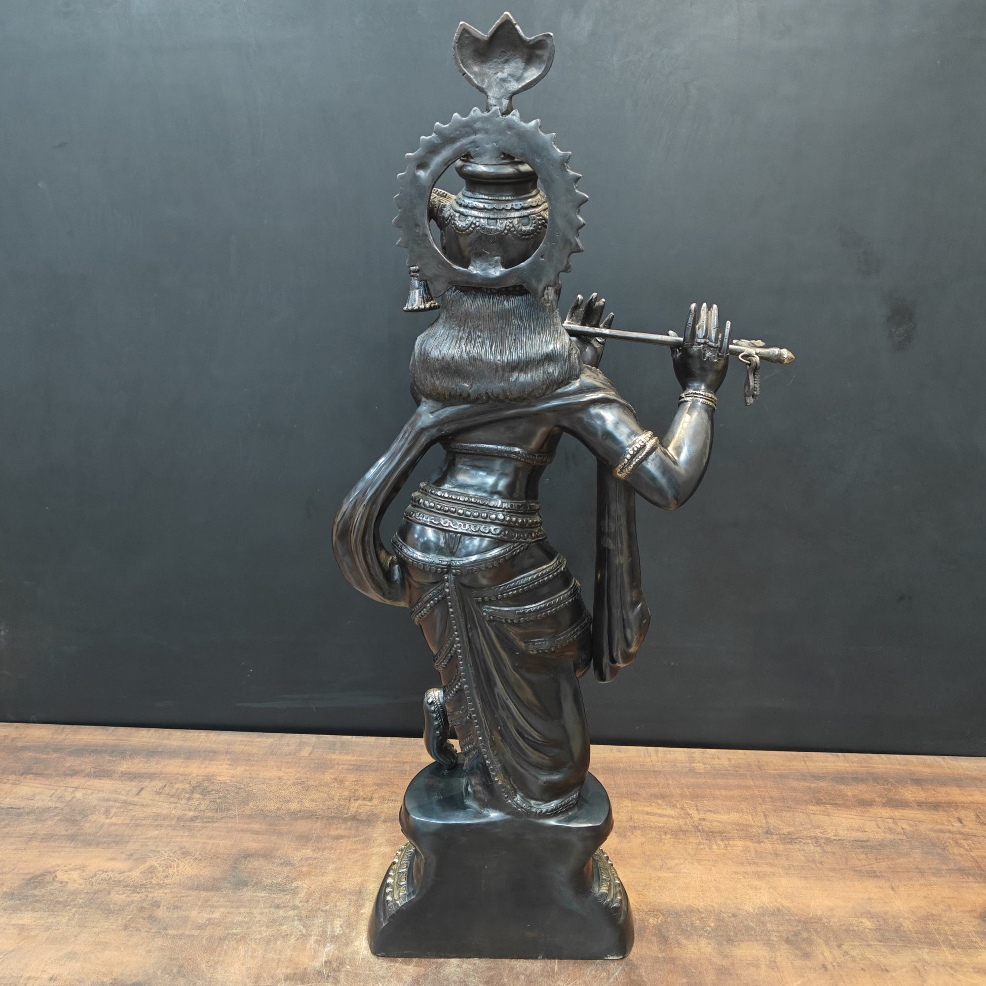 Brass Large Krishna Idol Antique Finish 3 Feet - Image 7