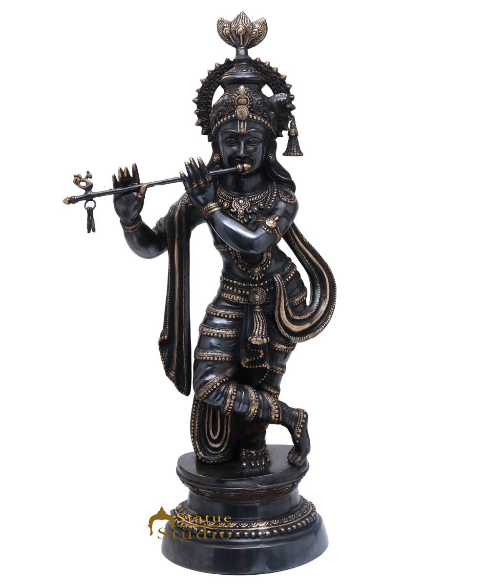 Brass Large Krishna Idol Antique Finish 3 Feet