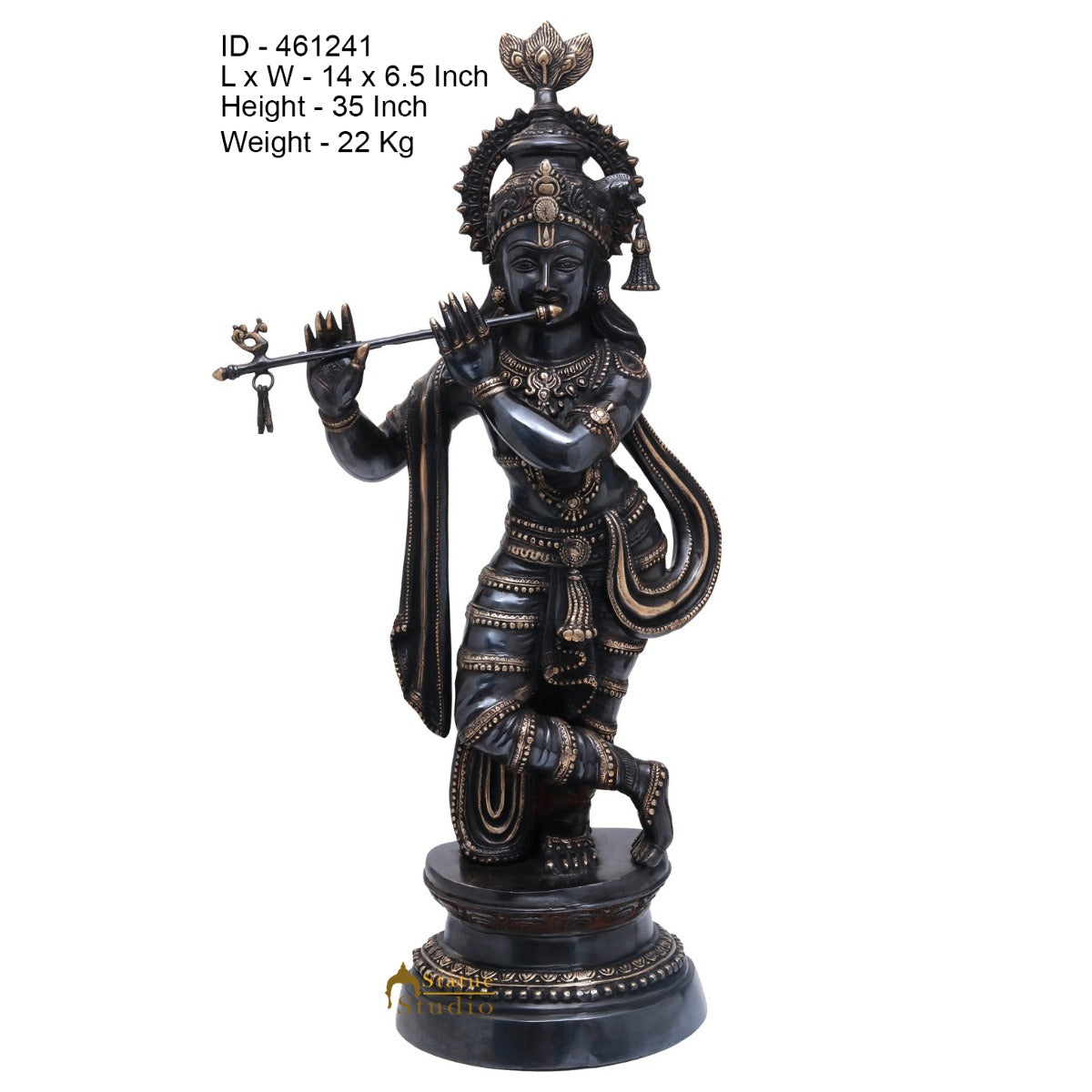 Brass Large Krishna Idol Antique Finish 3 Feet