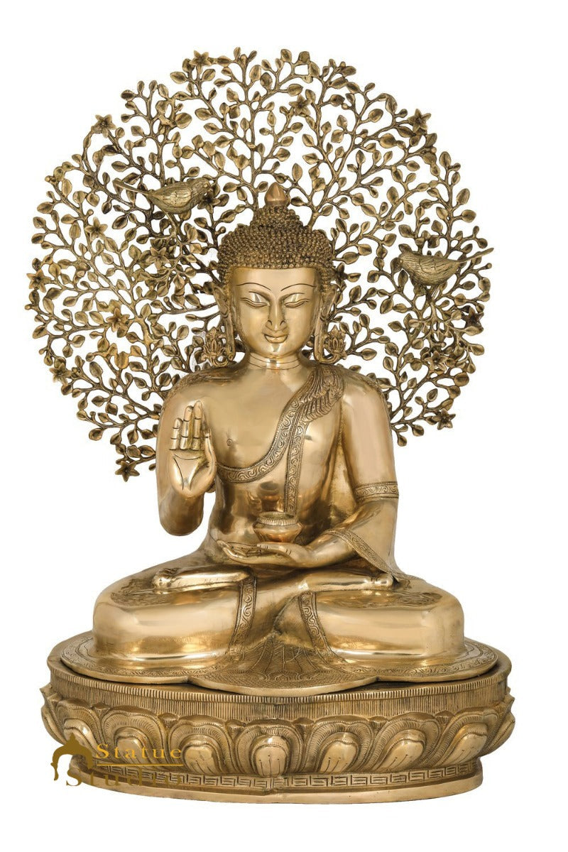 Brass Buddha Statue Sitting Under Bodhi Tree Home Office Garden Décor Showpiece 28" - Image 2