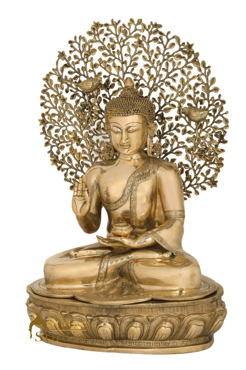Brass Buddha Statue Sitting Under Bodhi Tree Home Office Garden Décor Showpiece 28"