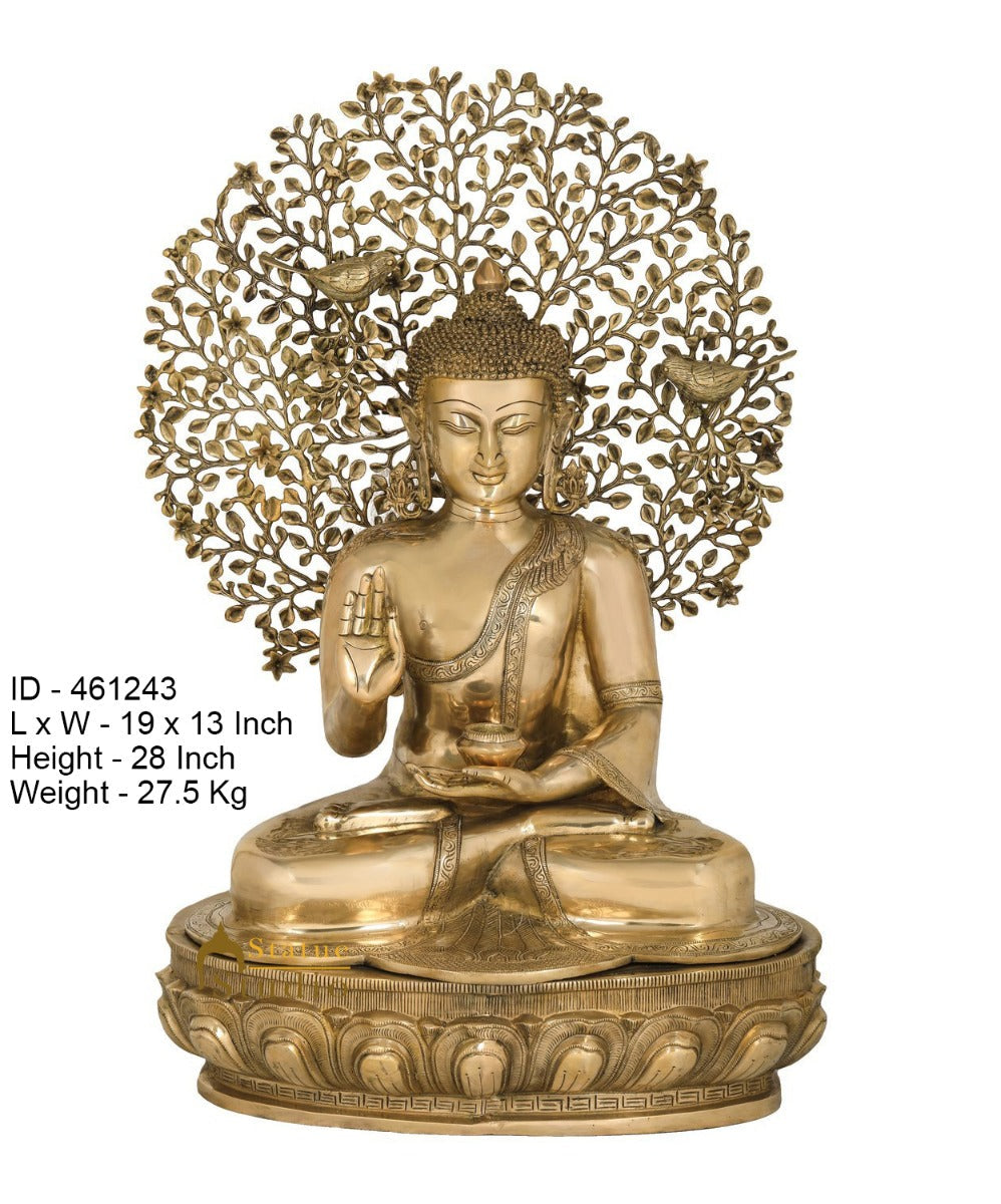 Brass Buddha Statue Sitting Under Bodhi Tree Home Office Garden Décor Showpiece 28"