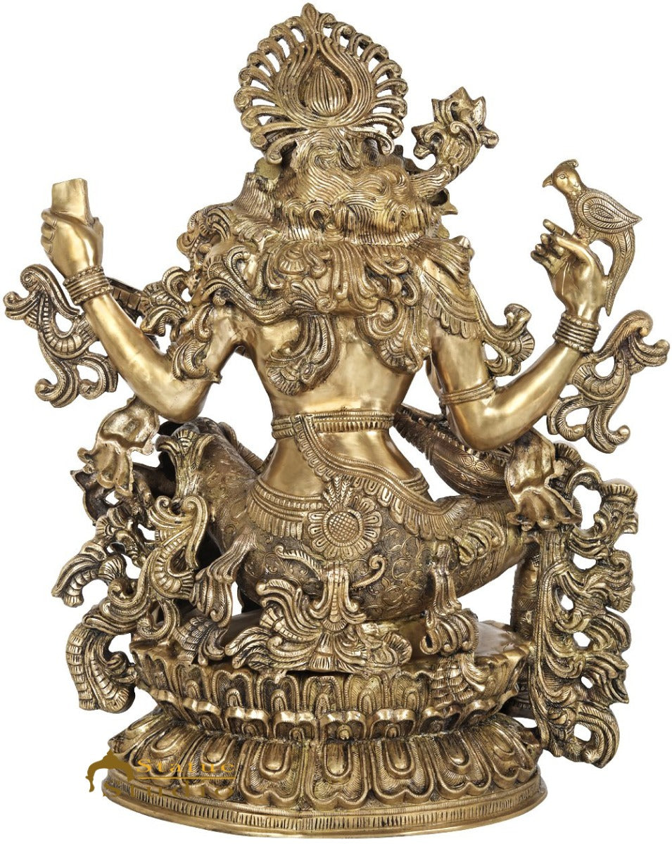 Brass Large Maa Saraswati Idol Home Temple School Temple Office Décor Statue 3 Feet - Image 4