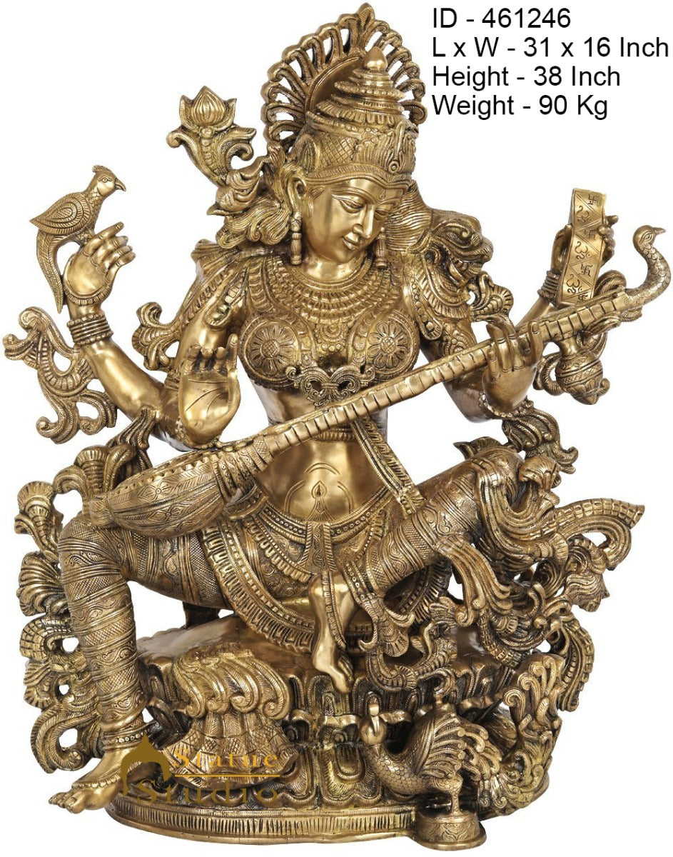 Brass Large Maa Saraswati Idol Home Temple School Temple Office Décor Statue 3 Feet - Image 5