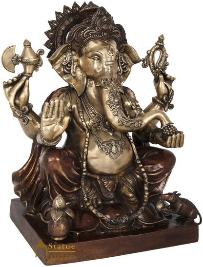 Brass Large Ganesha Statue Sitting On Lotus For Home Office Decor 2.5 Feet by vendor-unknown - Hindu Gods (View 4)