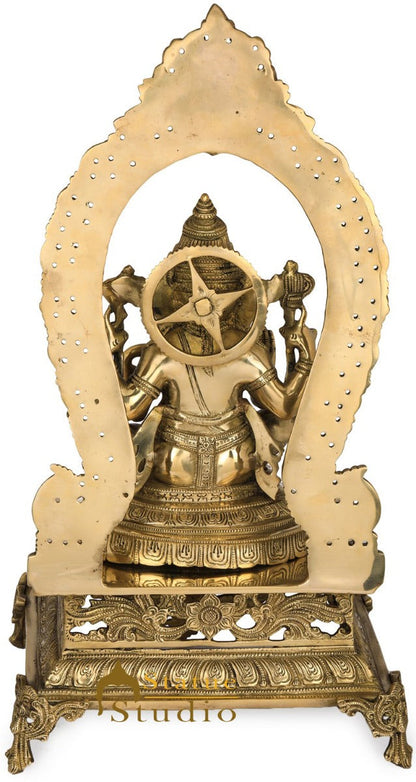 Brass Ganpati Statue Sitting On Prabhavali Throne Ganesha Décor Idol 21" by vendor-unknown - Hindu Gods (View 5)