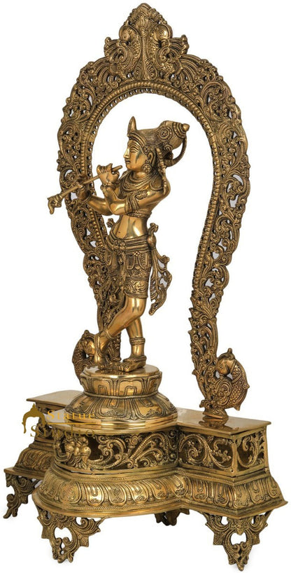 Brass Fine Krishna Idol Standing On Prabhavali Throne 2.5 Feet by vendor-unknown - Hindu Gods (View 5)