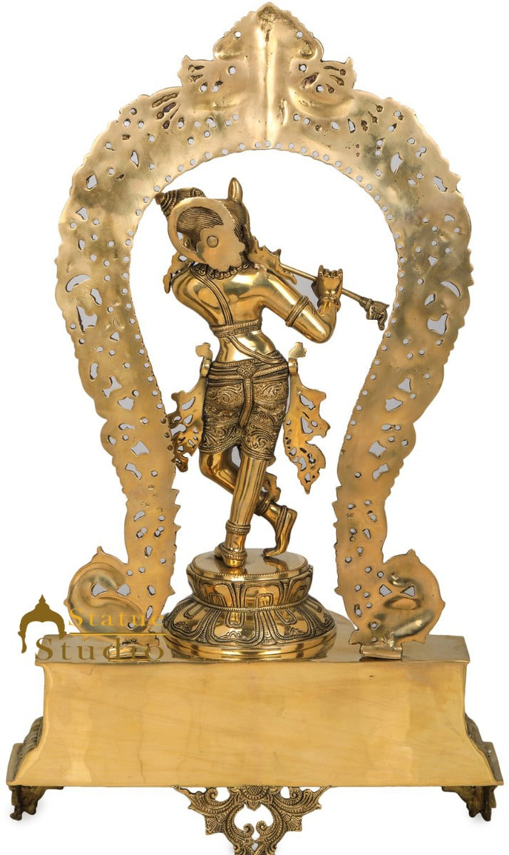 Brass Fine Krishna Idol Standing On Prabhavali Throne 2.5 Feet