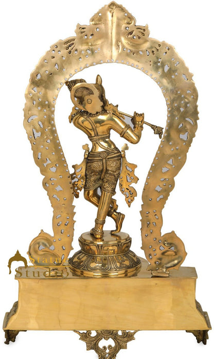 Brass Fine Krishna Idol Standing On Prabhavali Throne 2.5 Feet by vendor-unknown - Hindu Gods (View 6)